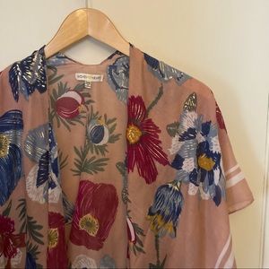 Woven Heart Floral Print Lightweight Kimono